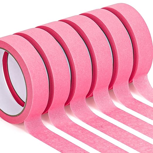 HongWay Masking Tape 1 Inch, 6 Rolls x 22yd (132yds in Total) Painters Tapes for Painting Labeling Arts Crafts, Easy Removal, No Residue (0.94in Pink)