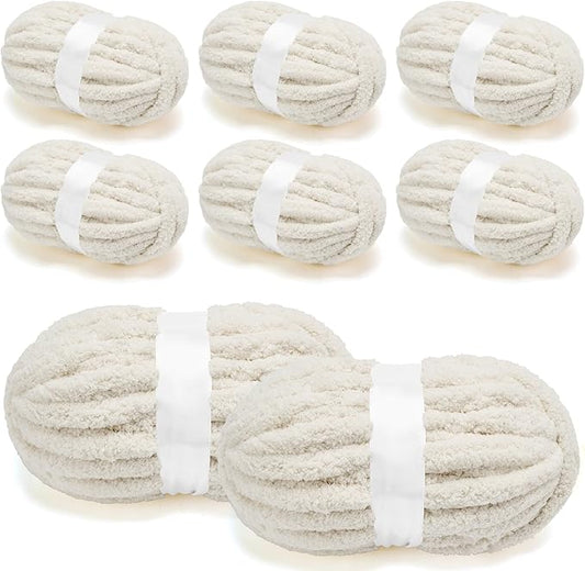 Chunky Chenille Yarn for Crocheting/Arm Knitting, Super Soft Jumbo Knit Blanket Yarn Beige 8 Pack (32 yds, 8.5 oz Each Pack)