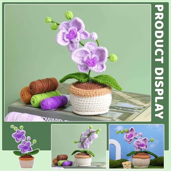 kgxulr Crochet Kit for Beginners,Butterfly Orchid Crochet Kit Beginner Crochet Starter Kit for Complete Beginners Adults, Crocheting Knitting Kit with Step-by-Step Video Tutorials(Butterfly Orchid)