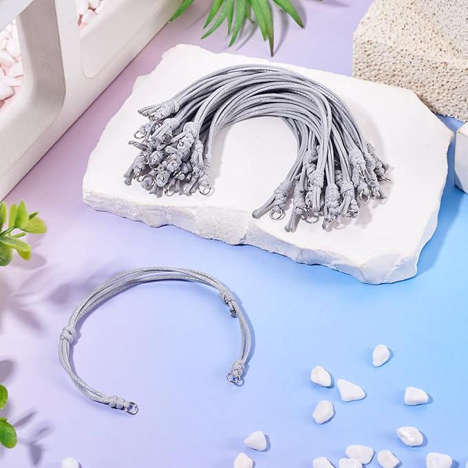 KISSITTY 20pcs Adjustable Bracelet Cords for Connector Charms Waxed Polyester Thread Cord Gray Color Half Finished Bracelet for Friendship Bracelets Jewelry Making