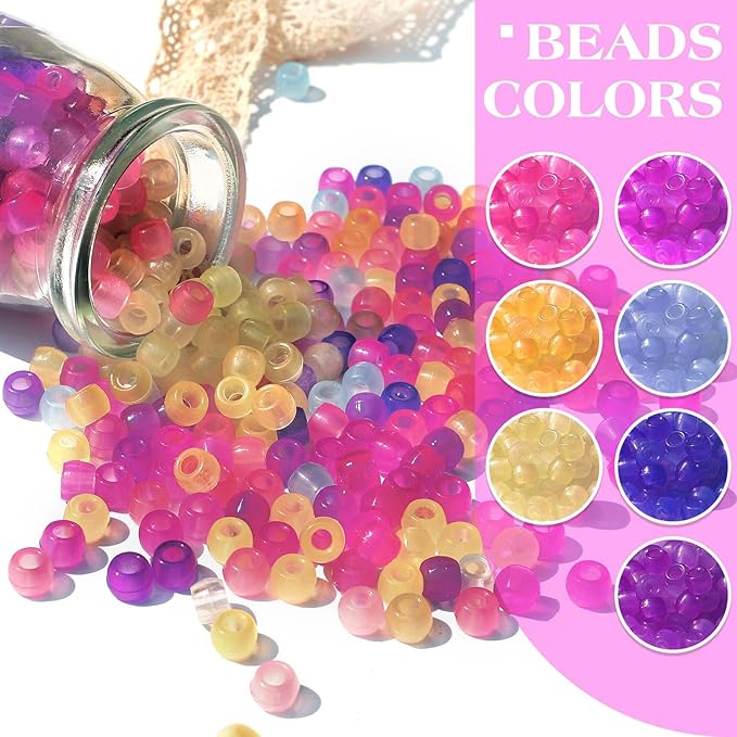 korlon 1500 pcs uv beads, glow in the dark beads for bracelets, crafts, 8mm friendship bracelet kit hair kandi color changing pony bead with crystal elastic string & 2 elastic cords