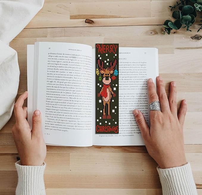 NEGEKFKX 6 Pcs Christmas Cross Stitch Bookmark Kit for Adult Beginners,Cross Stitch Kits 14 CT DIY Crossstitch Kits Adult Stamped Bookmark Embroidery Bookmarks Kit