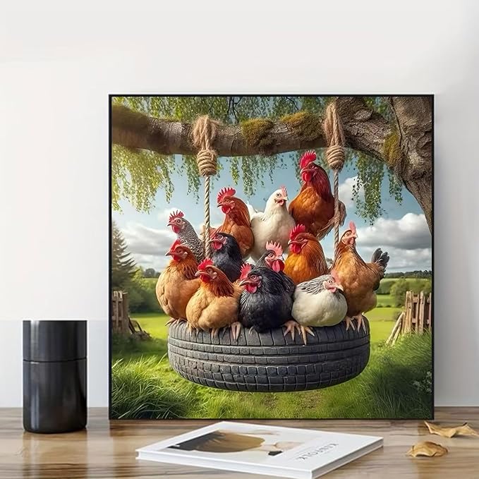 hkejoi Chicken Paint by Number for Adults, Easter Paint by Numbers Kit for Adults Beginners, Painting by Number DIY Crafts Acrylic for Gift Home Decor 16x16 in