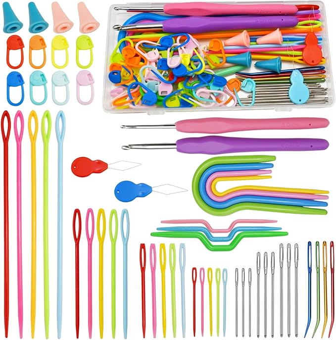 DeliaVo 98 Pcs Yarn Needles Set, Assorted Crocheting & Darning Tapestry Needles with Stitch Markers, Crochet Kit for Knitting Sewing Weaving
