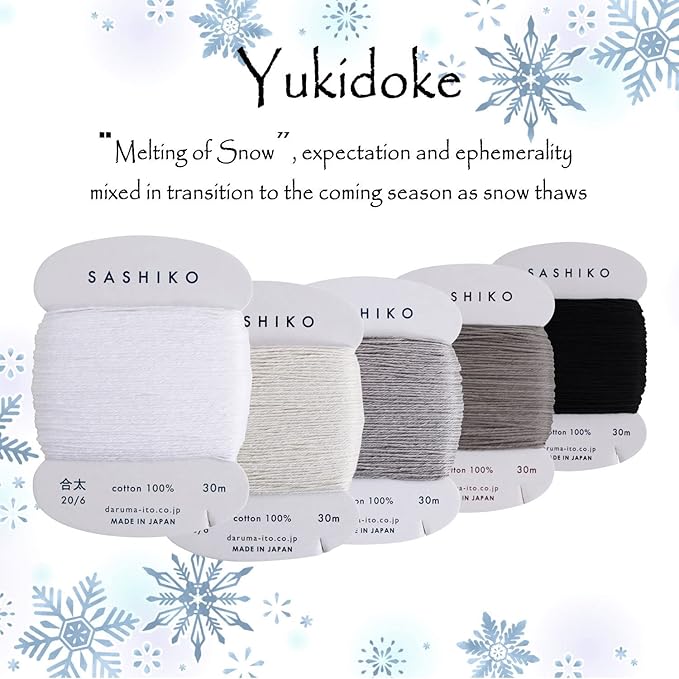 DARUMA Sashiko Thread 100% Cotton Card Type (32.8 yd) x 5 Colors with English Manual, Sewing & Embroidery Value Set with Gift Package(Thick, Yukidoke)