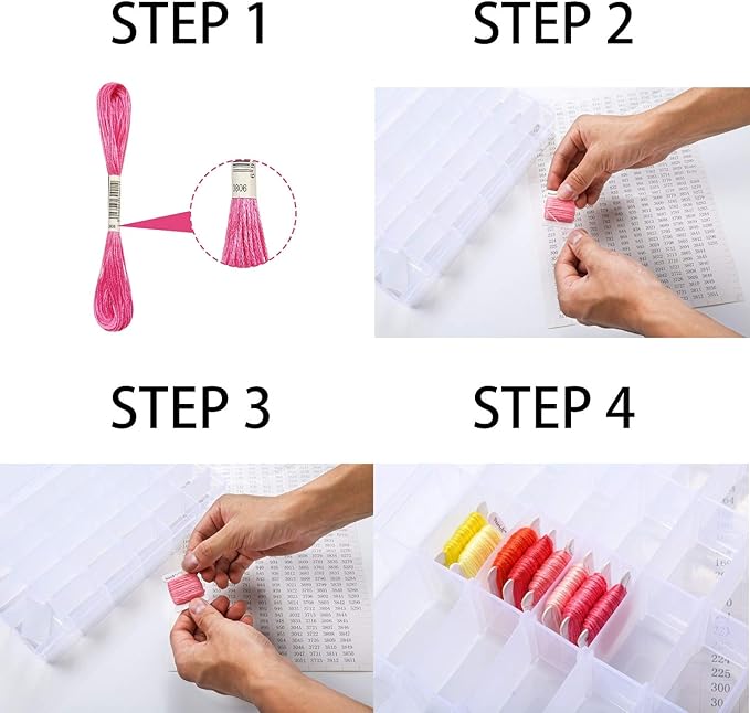 Peirich Embroidery Floss Organizer Box - 24 Compartments with 100 Hard Floss Bobbins and 459 Color Number Stickers