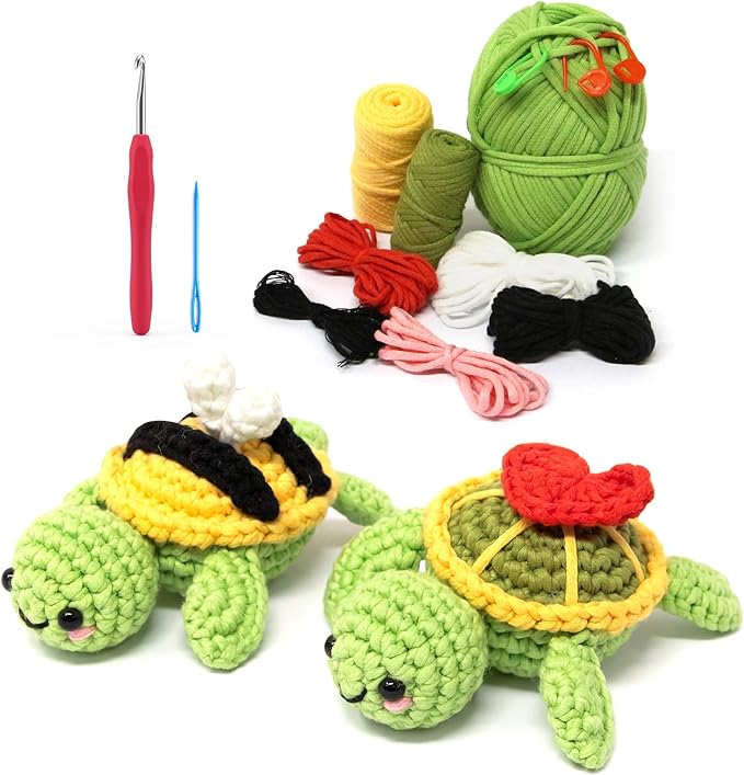 Dakytoo Crochet Kit for Beginners, Amigurumi Crocheting Animal Kits, with Step-by-Step Video Tutorials for Baby Adults Gift- 2 Pack Turtles