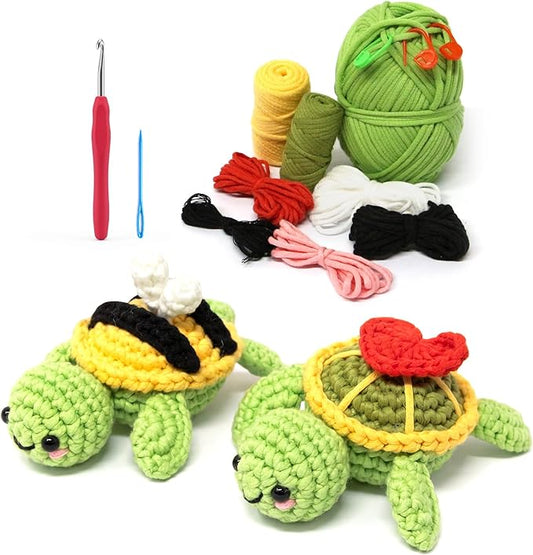 Dakytoo Crochet Kit for Beginners, Amigurumi Crocheting Animal Kits, with Step-by-Step Video Tutorials for Baby Adults Gift- 2 Pack Turtles