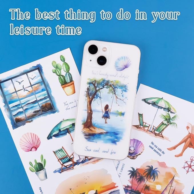 Beach Theme Journal Stickers, RISYPISY 187PCS Matte PET | Pre-Cut Sticker Book for Junk Journal, Planner, Scrapbooking | Adult DIY Craft Supplies