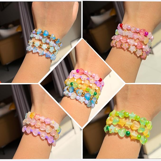 1000Pcs Matte Acrylic Star Beads Hart Beads for Jewelry Making Frosted Gold Foil Acrylic Beads Pastel Beads Colorful Assorted Bead Cute Aesthetic Kawaii Bead for Bracelet DIY Craft Earring Phone Charm