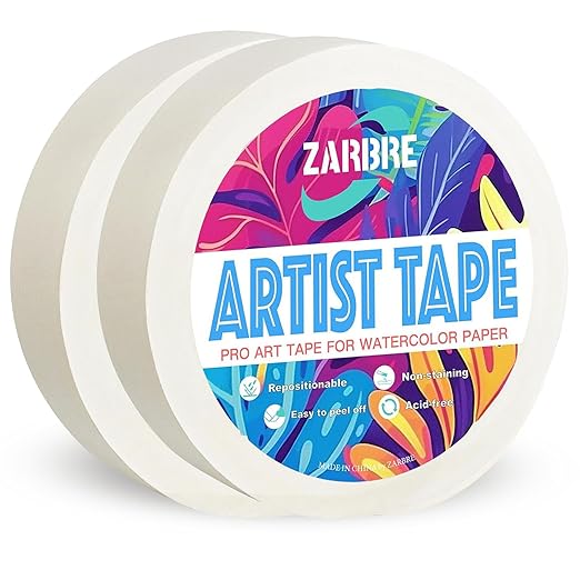 Artist Tape, 2 Pack White Art Tape for Watercolor Paper, Medium Tack Masking Drafting Tape for Painting Canvas Framing, Acid-Free, 1in Wide 328FT Long Total