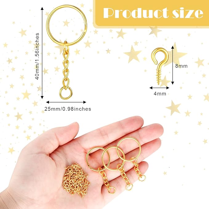 Hotop 360 Pcs Key Rings for Crafts Keychain Making Kit Including 90 Open Jump Rings Connectors, 180 Small Screw Eye Pins Hooks Bulk for DIY Keychain Supplies Crafts Jewelry Making(25 mm,Gold)