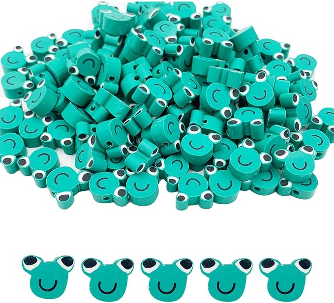 100Pcs Frog Polymer Clay Loose Spacer Beads, 10mm Cute Beads Charms for Women DIY Hair Clip Necklace Bracelet Jewelry Earring Handmade Craft Making