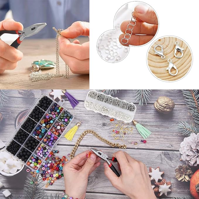 EuTengHao 1504pcs Open Jump Ring and Lobster Clasps Kit Include Pliers Tweezers Jewelry Making Repair Supplies Kit with Jewelry Making Accessories for Necklace Making Repair (Silver)