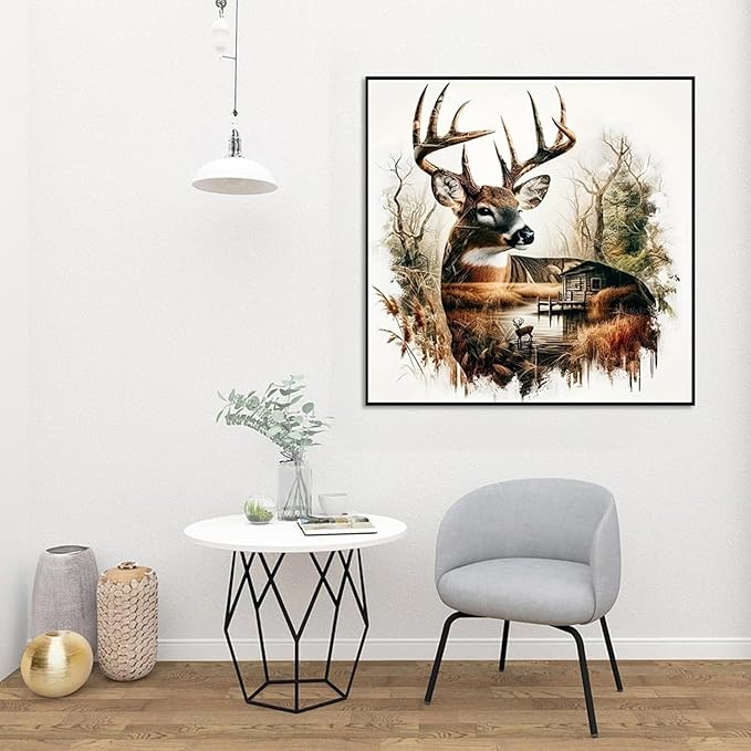 ARPADAMO Square Diamond Art Kits for Adults-Deer Square Drill Diamond Painting,Square Diamond Art,DIY Animal Gem Art Kits for Adults and Crafts for Gifts and Home Wall Decor 14x14inch