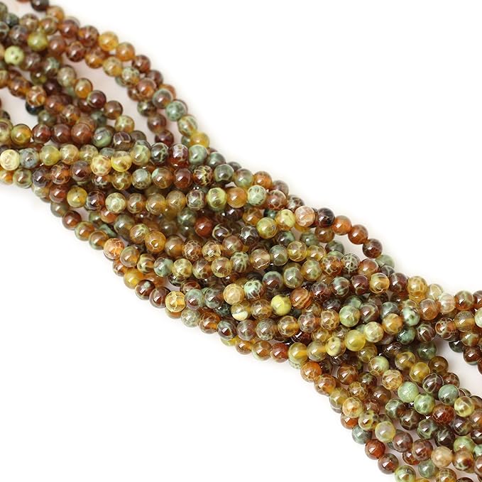 60PCS 6mm Antique Style Dragon Vein Agate Gemstone Round Loose Beads for Jewelry Making