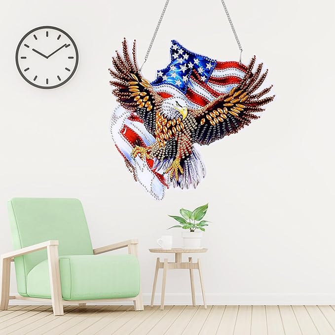 NQRSBUI DIY Hanging Diamond Art Kits for Adults, Eagle Double Sided Diamond Art Painting Suncatchers Pendants, Crystal Gem Craft Painting Kit for Home Garden Wall Decor Gift (Eagle2)
