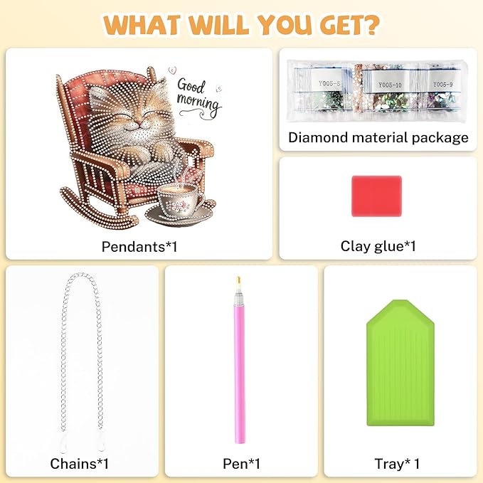 Cat Diamond Art Hanging Kits for Adults, Diamond Art Suncatchers Good Morning Cats, 5D Special Shape Diamond Painting Pendant Window Ornament Gifts for Home Wall Door Garden Decor