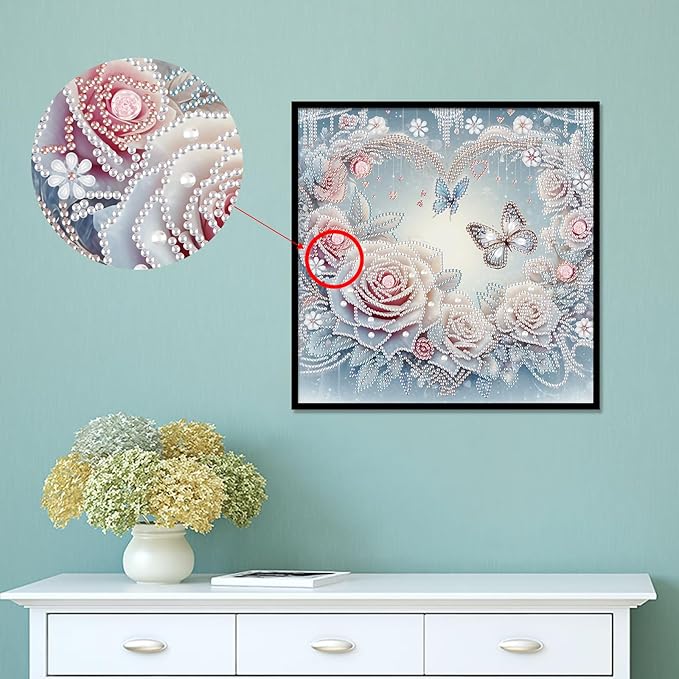 Diamond Art Painting Kits for Adults, 5D Special Shape Diamond Art Kits for Beginners, Crystal Rhinestones Diamond Art Painting for Home Wall Decoration Gift 12×12 inch, Flowers and Butterflies