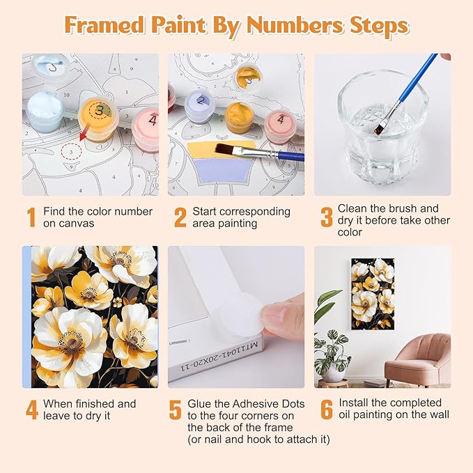 GHHKUD Flowers Paint by Numbers Kits with Frame for Adults Beginners, DIY Landscape Paint by Numbers for Kids, Painting Art on Canvas Gifts Home Wall Decor 20x30cm