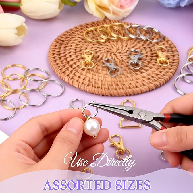 Prdingfy 282PCS Keychain Making Kit, Keychain Craft Supplies Including Key Chain Hooks, Lobster Clasps, Key Rings and Jump Rings for Key Chain Making and Jewelry Making(Gold Silver)