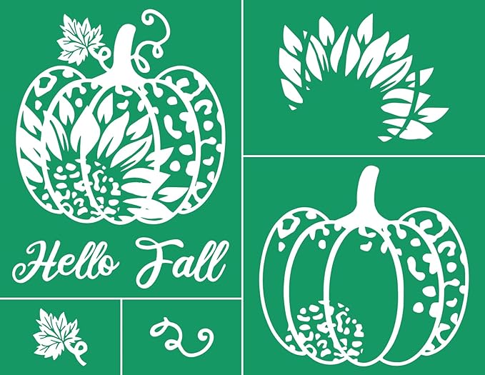 DGAGA Pumkin Silk Screen Stencils Reusable Self Adhesive Chalk Mesh Stencils Autumn Silkscreen Transfers for Painting on Wood,Craft,DIY Farmhouse Signs Screenprinting Starter Kit for Chalk Paste
