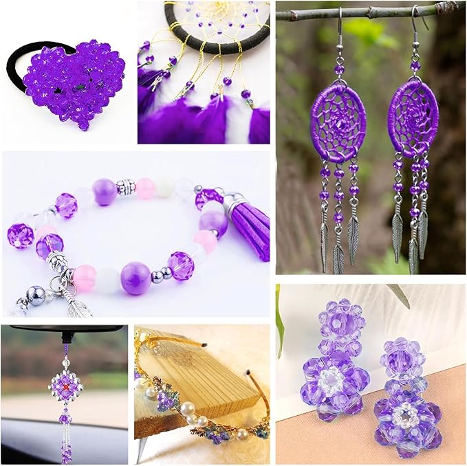 1000Pcs Glass Beads for Jewelry Making Crystal Beads for Bracelet Craft Necklace Earring Making Assorted Color 5 Style/Crackle Round/Briolette Faceted/Bicone/Cube/Four-Leaf Clover / 4 Size