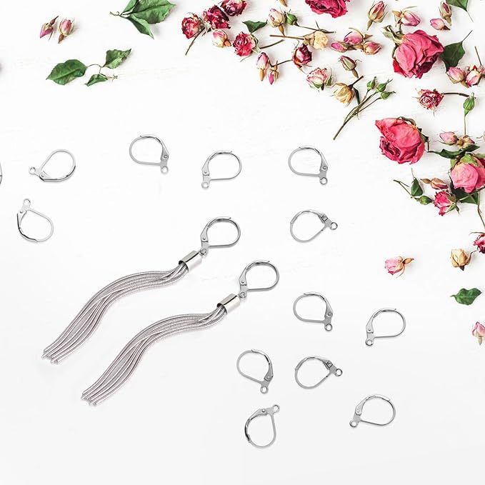 tmmate 100pcs silver filled leverback earring hooks, hypoallergenic french dangle ear wire findings for diy jewelry making (silver)