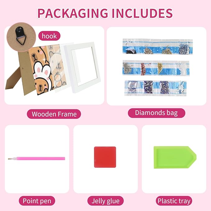 PERFECTSIGHT Cute 5D Diamond Art Kits with Wooden Frame, Kawaii DIY Painting Art for Adults, Diamond Arts and Crafts Sets, Big Gem Full Drill Diamond Dots for Women (Capybara)