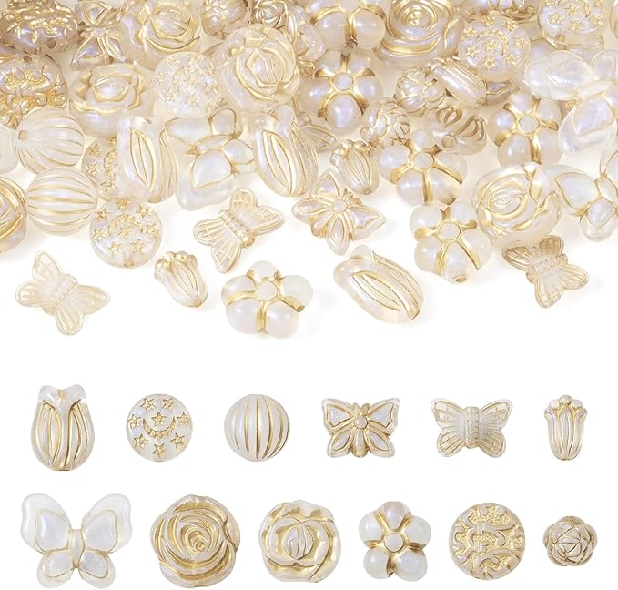 FASHEWELRY 96Pcs Clear Acrylic Pony Beads Cute Butterfly Beads Flower Kawaii Beads Assorted Aesthetic Beads Bulk for Bracelets Necklaces Wedding Bridal Jewelry Making