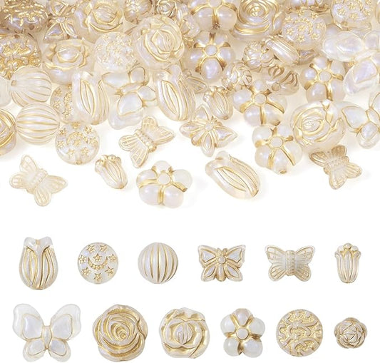FASHEWELRY 96Pcs Clear Acrylic Pony Beads Cute Butterfly Beads Flower Kawaii Beads Assorted Aesthetic Beads Bulk for Bracelets Necklaces Wedding Bridal Jewelry Making