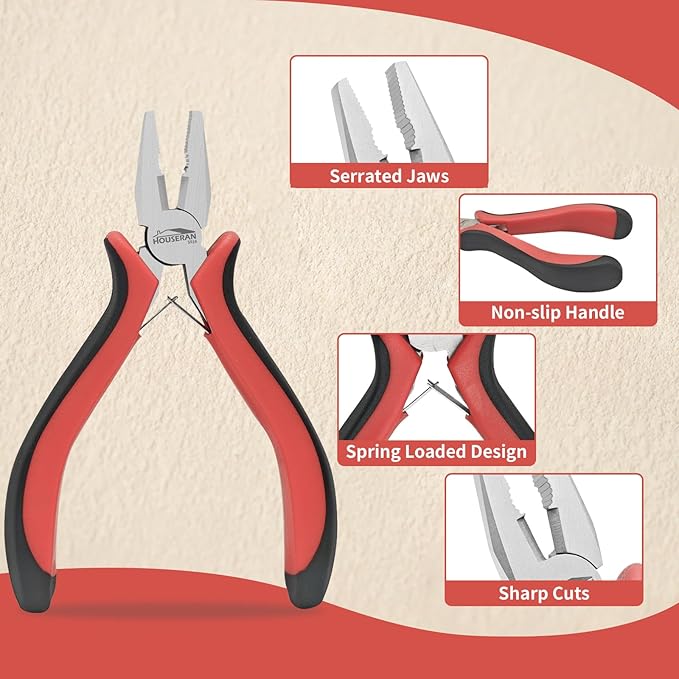 houseran mini linemans pliers 5"-5 pack combination plier with side cutter, lineman pliers electrical for jewelry making, diy, craft, model