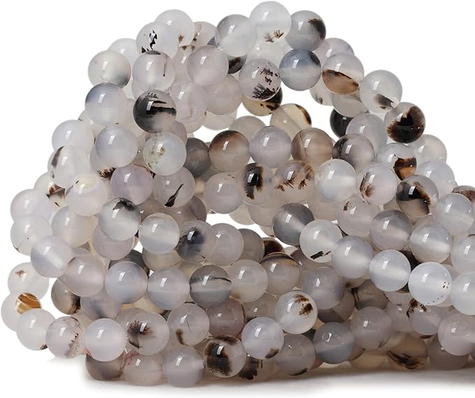 45PCS 8mm Natural Moss Grass Agate Gemstone Round Loose Beads for Jewelry Making 1 Strand 15"