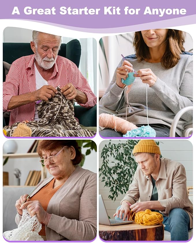 Aeelike Crochet Kit for Beginners Young and Old, First Crochet Kit for Adults Include 23pcs Crocheting Hooks, 655 Yards Yarn Set, Instruction, Bag, Crocheting Accessories and Supplies, Purple
