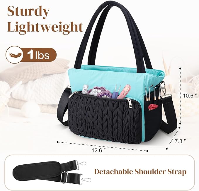 DALINDA Yarn Storage Bag Organizer,Crochet Bag - Portable Yarn Bag & Knitting Craft Tote,Multi-Pocket Design for Crochet Lovers,Ideal Gift for Knitters (Black Blue)