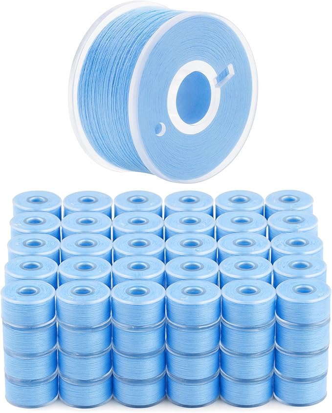 Mandala Crafts 144 Light Blue SA156 Prewound Bobbins for Singer Sewing Machine -15J SA156 Prefilled Bobbin Thread for Brother Sewing Machine and Embroidery