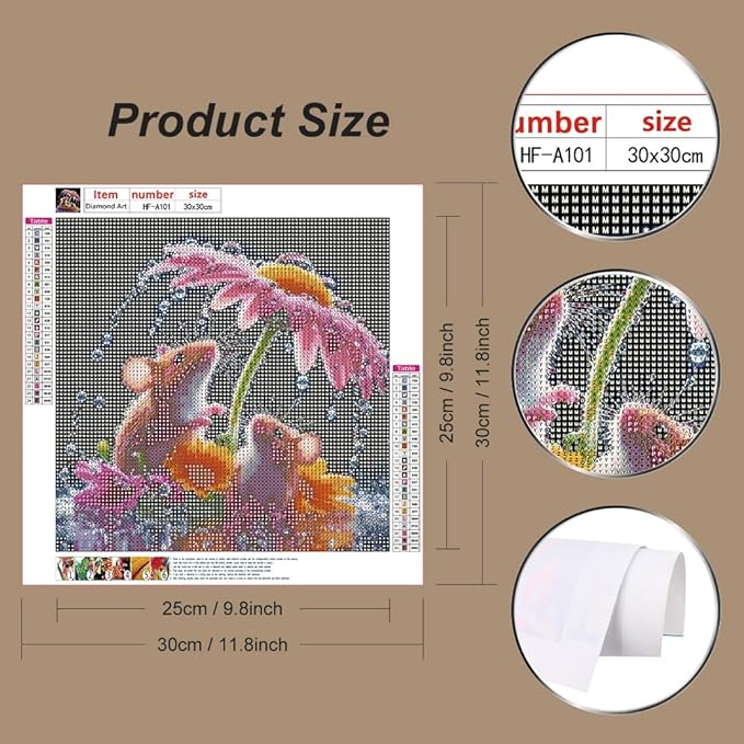 hill froeistung Mouse Diamond Art Painting Kits for Adults, Flower Diamond Art for Beginners, 5D DIY Full Drill Round Gem Art Craft Home Wall Decor Gift 12x12 inch