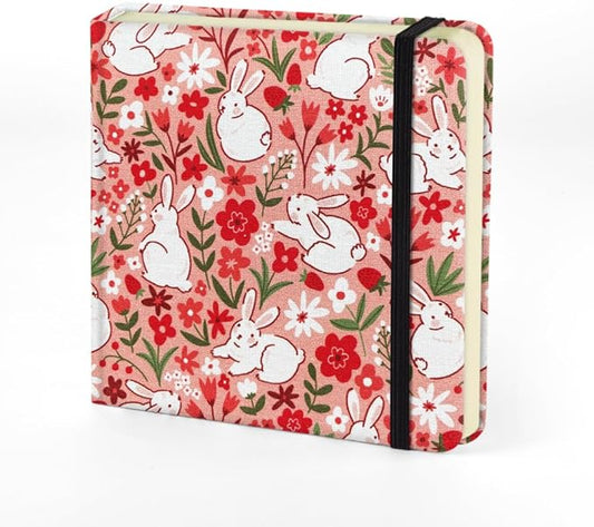 Mifuner 4.8x4.8in 80gsm Mini Notebooks Art Blank Pages Sketchbooks Travel Journal Pocket Hardcover Paint Writing Notebook Blank Diary Memo Planner Sketchbook Fabric Cover.Pink Rabbit