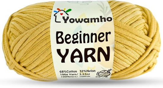 Yarn for Crocheting & Knitting, 100g Cotton Yarn for Beginners with Easy-to-See Stitches,100m (109yds) Worsted Soft Cotton-Nylon Blend Yarn, Brown.