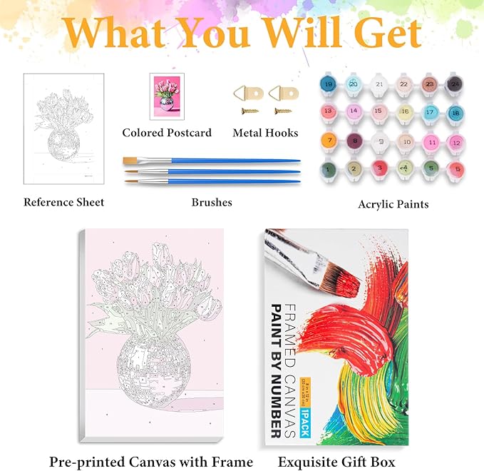 Framed Paint by Numbers Kit for Adults Beginner Disco Ball, Adult Paint by Number Kits on Canvas Framed Flower, DIY Acrylic Oil Painting by Numbers with Frame, Perfect for Home Decor 8 X 12 Inch