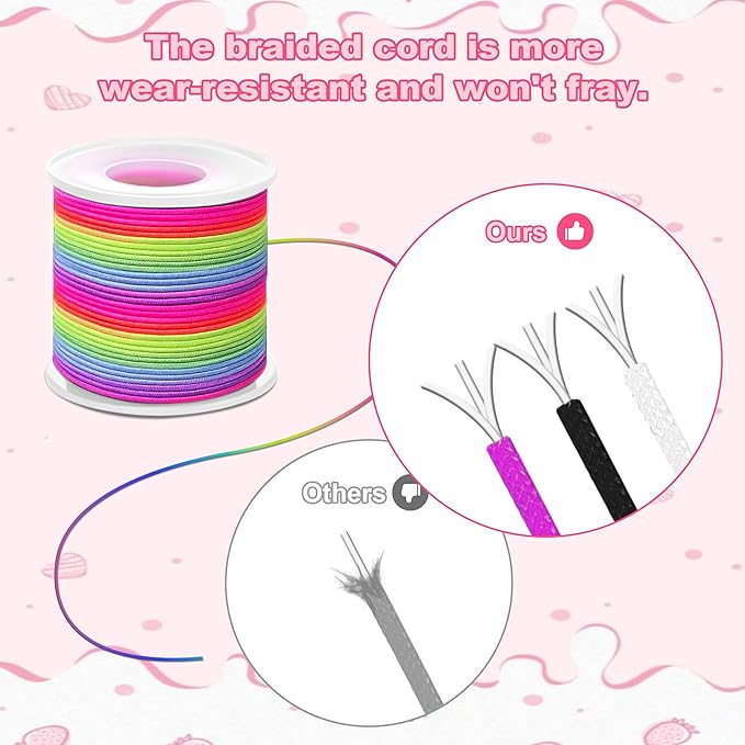 Stretchy String for Bracelets, Necklaces, Bead Stringing, Jewelry Making, Hair Braiding, and Crafts. Diameter: 1mm, Length: 330 Feet, Rainbow and Black (2 Pieces)