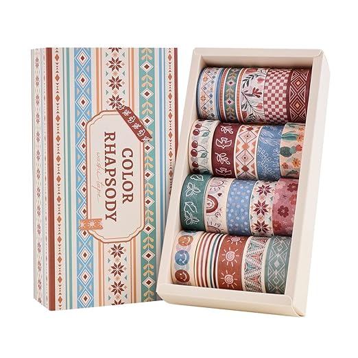 20 Rolls Bohemia Theme Washi Tape Set,Writable Decorative Tapes for Scrapbooking, Junk Journal Supplies, Bullet Journaling, 0.6"x79" per Roll