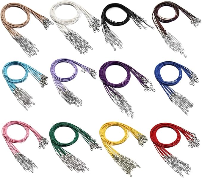 60Pcs Waxed Necklace Cord Bulk for Jewelry Making,Necklace Rope String with Clasp for DIY Bracelet Pendant,Multicolor(18 Inches and Thickness 1.5mm)