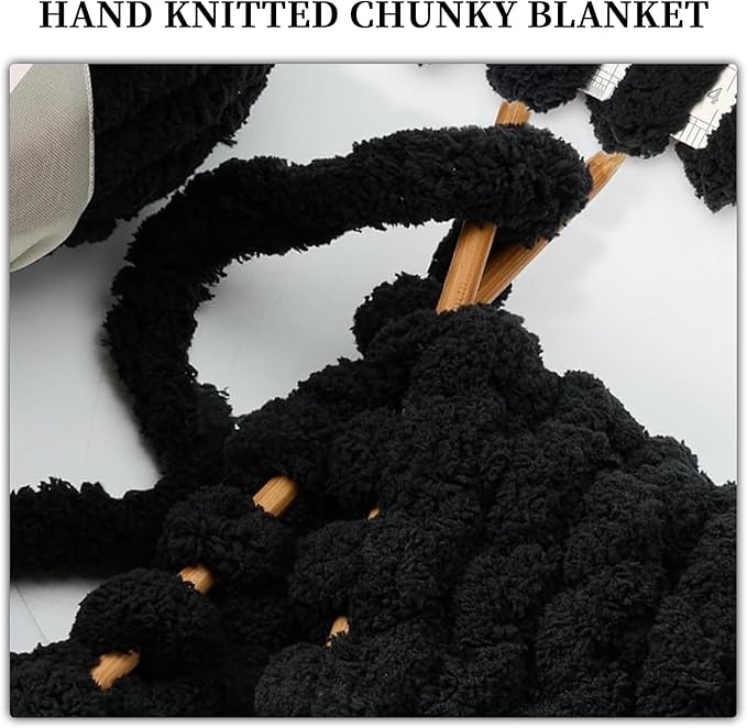 SUNTQ 8 Pack Chunky Chenille Yarn for Crocheting, Hand Knitting Blanket, Pet Bed,Home Decor,Dark Black(32 yds,8.8 oz Each Skein)