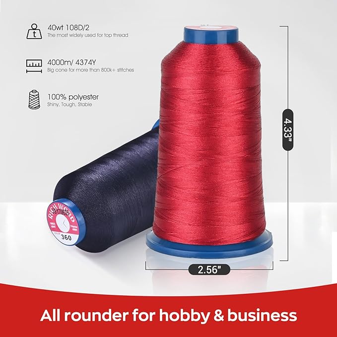 Poolin Embroidery Machine Thread Richword Selected Blue 4000M 40WT Polyester Embroidery Thread – Smooth, Strong Single Spool for Home & Commercial Machines 0707