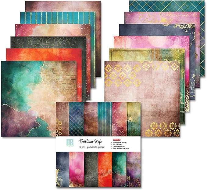 YASMEN Vintage Scrapbook Paper Pad, 12x12 Single-Sided Cardstock Paper Pads for Card Making, Journals, Planner, DIY Envelopes, Greeting Cards, Gift Card, Decorative Art Craft -24 Sheets