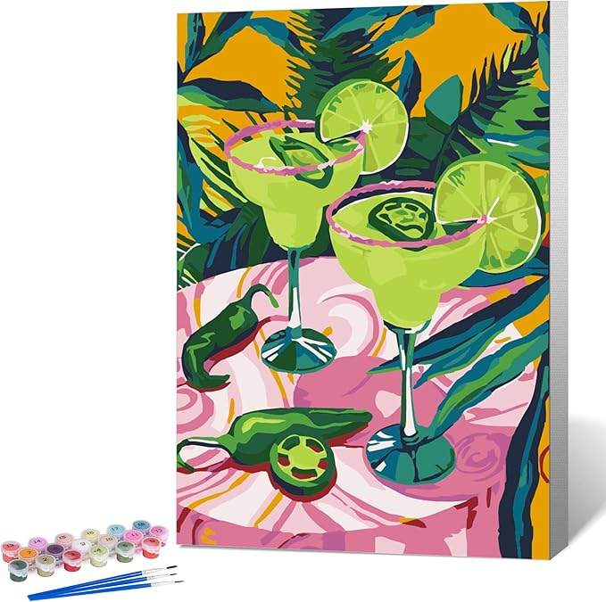 Framed Paint by Numbers Kit for Adults Beginner Cocktail, Adult Paint by Number Kits on Canvas Framed Cocktail, DIY Acrylic Oil Painting by Numbers with Frame, Perfect for Home Decor Gift 8 X 12 Inch