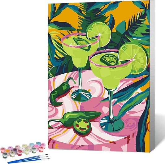 Framed Paint by Numbers Kit for Adults Beginner Cocktail, Adult Paint by Number Kits on Canvas Framed Cocktail, DIY Acrylic Oil Painting by Numbers with Frame, Perfect for Home Decor Gift 8 X 12 Inch