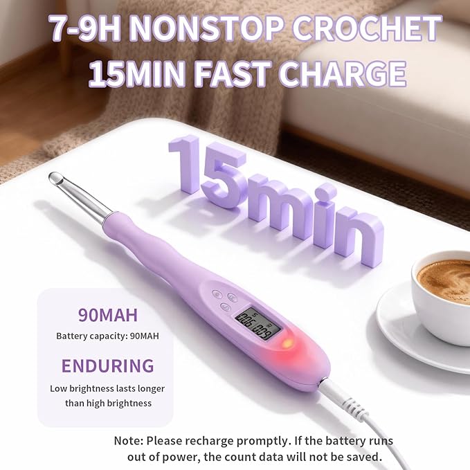 SPEENSUN Light Up Crochet Hook Set with Stitch/Row Counter, 18 Replaceable Heads (2mm-14mm) Crochet Hooks, Bright/Low Light Modes with Ergonomic Handle, 7-9hrs Runtime, Gift Box for Crafters