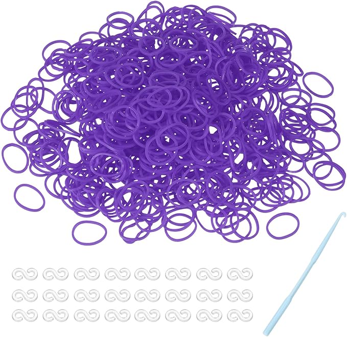 MECCANIXITY 600 Pcs Loom Rubber Bands Kit with 25 Pcs S-Clips 1-Hook Rubber Bands Refill Bracelet Making Kits for Weaving DIY Handcrafts Gift, Purple